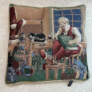 Vintage Portofino Needlepoint Christmas Throw Pillow Santa Claus Holiday